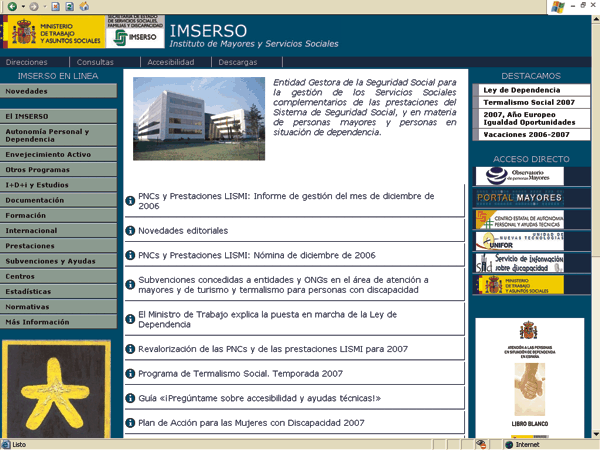 captura de pantalla de la web de IMSERSO